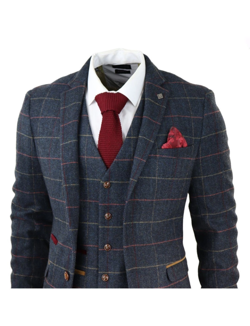 imagem de Terno masculino de tweed xadrez azul marinho de 3 peças3