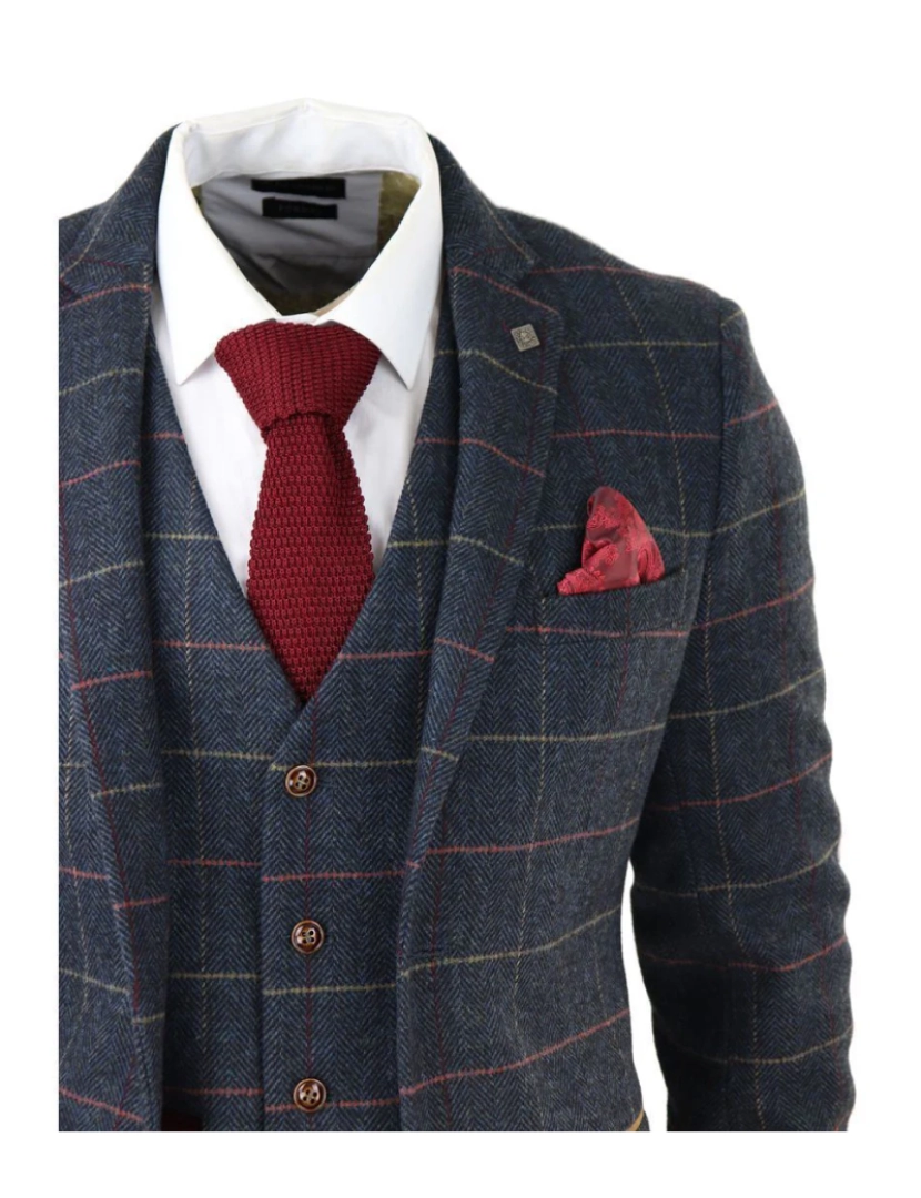 imagem de Terno masculino de tweed xadrez azul marinho de 3 peças4