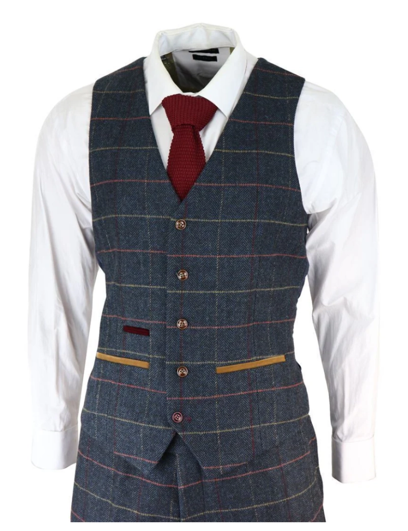 imagem de Terno masculino de tweed xadrez azul marinho de 3 peças5