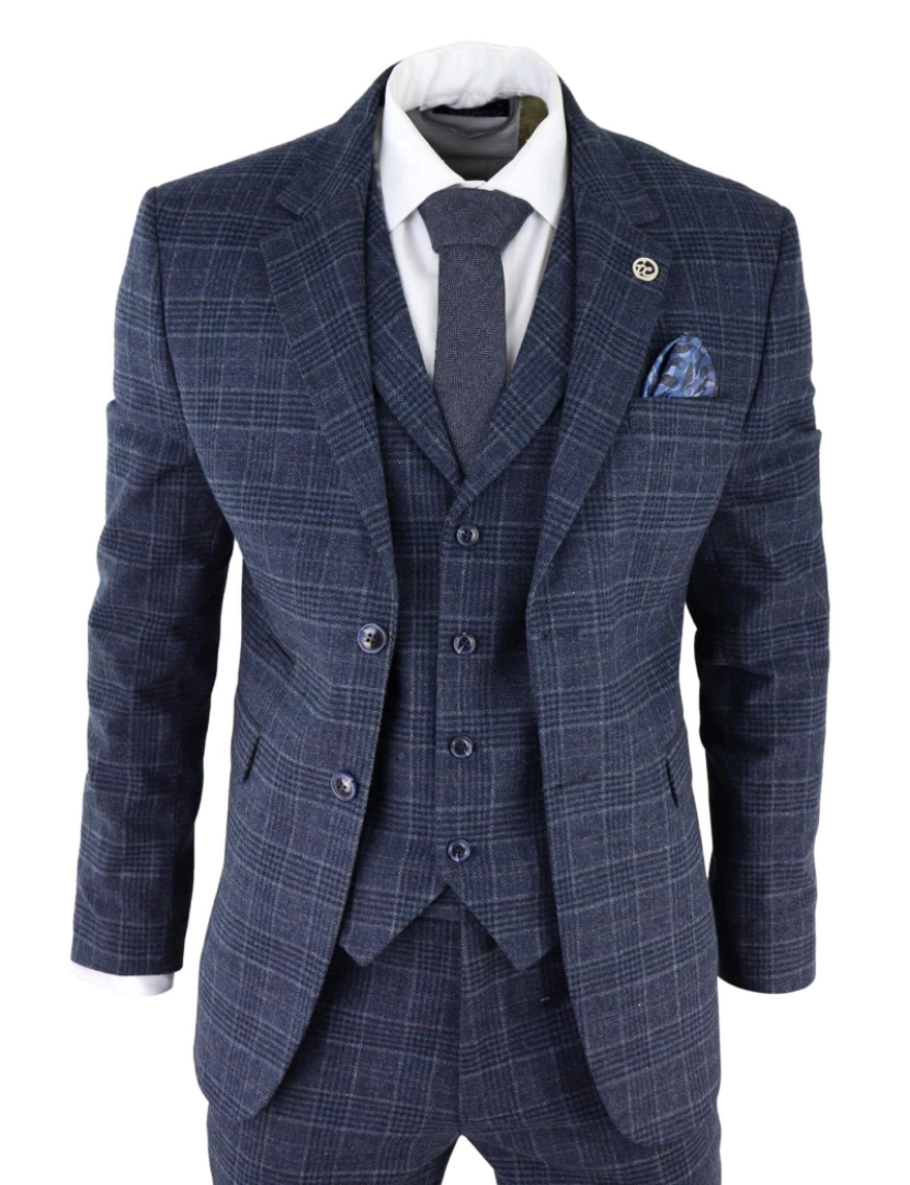 Truclothing - Terno masculino de tweed xadrez azul de 3 peças Peaky Blinders 1920 Gatsby sob medida