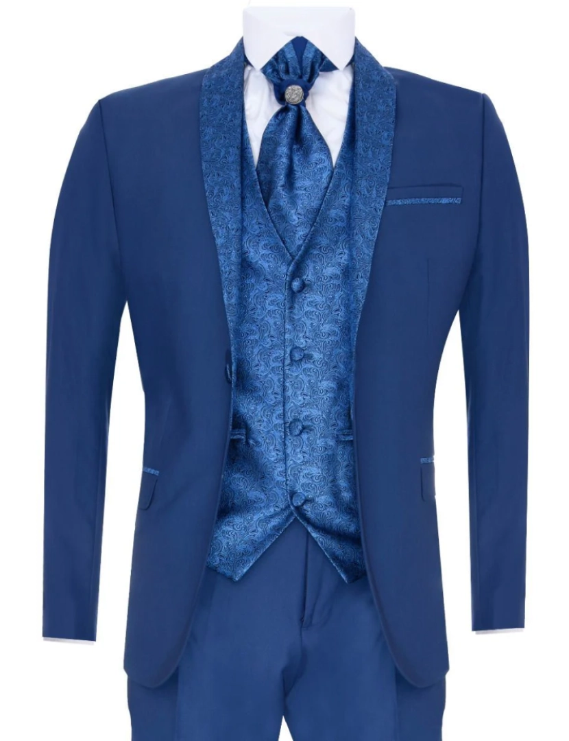 Truclothing - Terno de casamento masculino de 4 peças azul sob medida