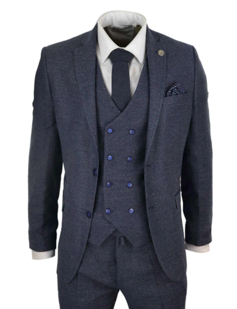 Truclothing - Terno masculino de lã azul, 3 peças, colete duplo breasted, tweed, peaky blinders, década de 1920