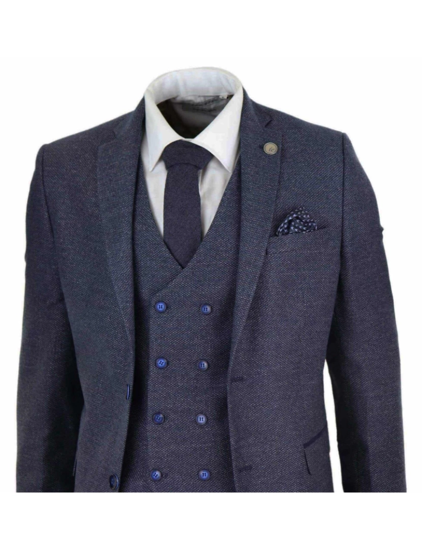 imagem de Terno masculino de lã azul, 3 peças, colete duplo breasted, tweed, peaky blinders, década de 19203