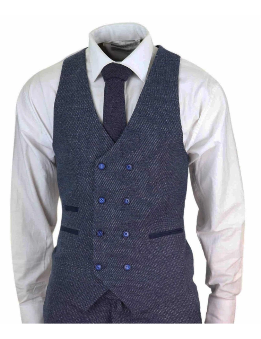 imagem de Terno masculino de lã azul, 3 peças, colete duplo breasted, tweed, peaky blinders, década de 19204