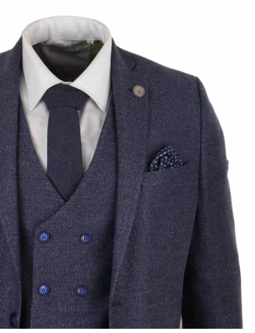 imagem de Terno masculino de lã azul, 3 peças, colete duplo breasted, tweed, peaky blinders, década de 19205