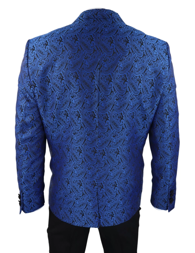 imagem de Blazer masculino azul smoking colete brocado preto cetim paisley jantar jaqueta6