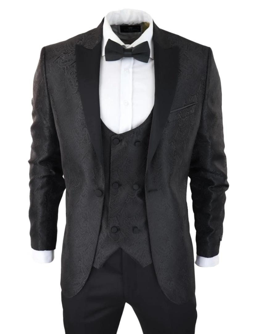 imagem de Blazer masculino preto smoking colete brocado cetim paisley jaqueta de jantar formal1