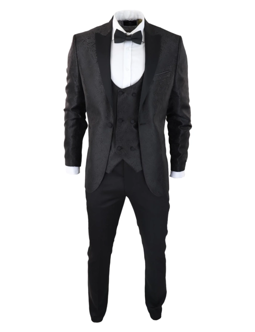 imagem de Blazer masculino preto smoking colete brocado cetim paisley jaqueta de jantar formal2