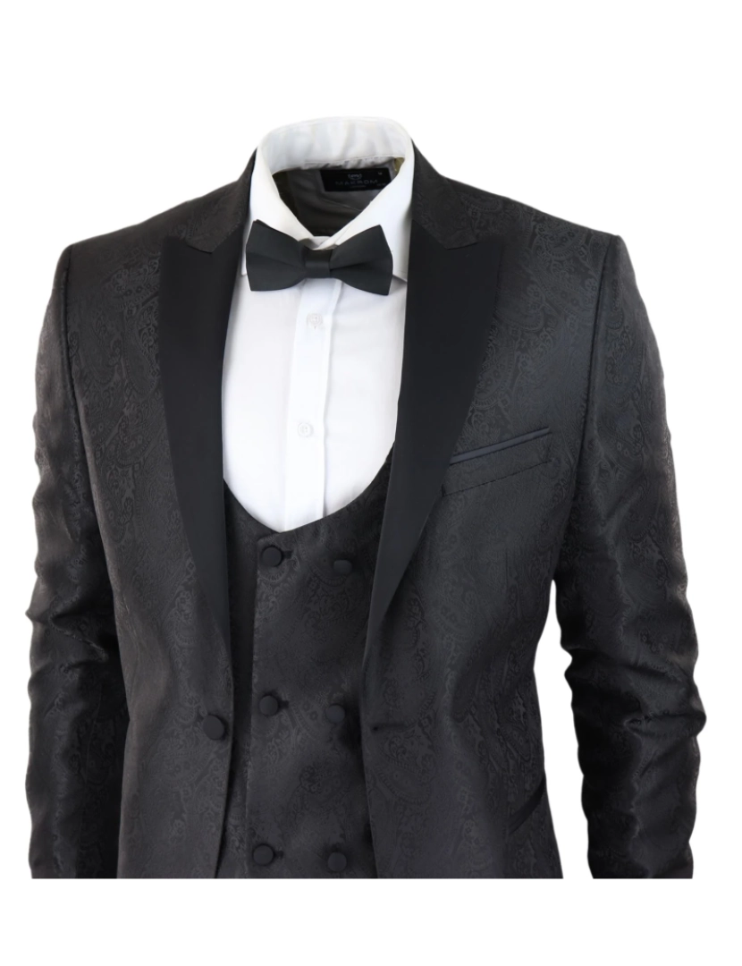 imagem de Blazer masculino preto smoking colete brocado cetim paisley jaqueta de jantar formal3