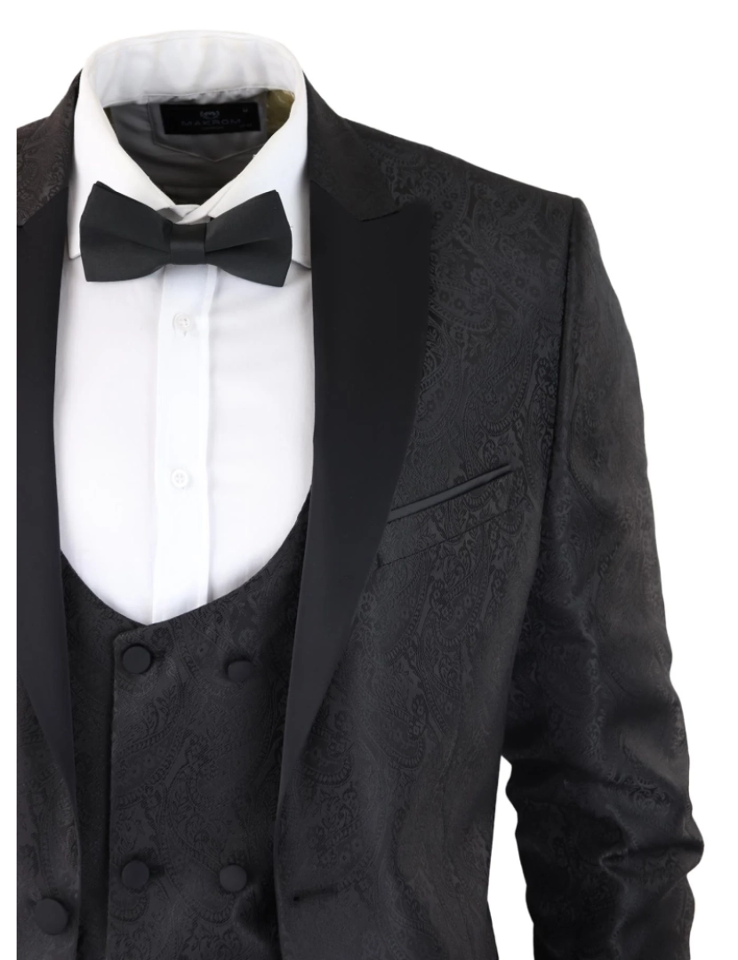 imagem de Blazer masculino preto smoking colete brocado cetim paisley jaqueta de jantar formal5