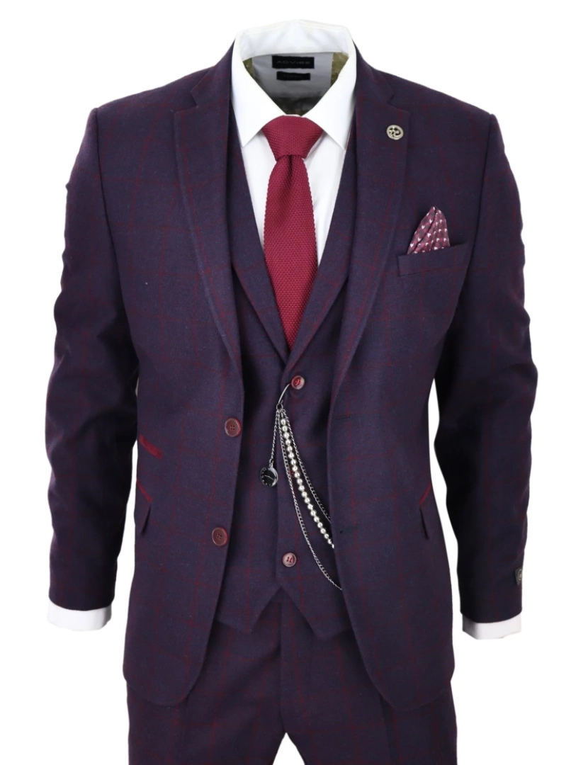 Truclothing - Terno masculino de 3 peças de tweed ameixa roxo xadrez Peaky Blinders clássico 1920 Gatsby