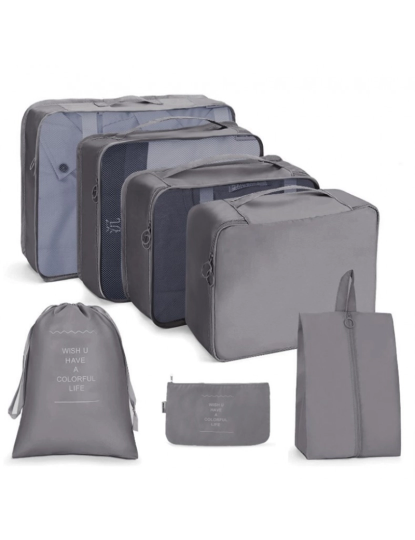 Ecarla - Conjunto de Viagem de 7 Bolsas Organizadoras Cinza KS41WZ2