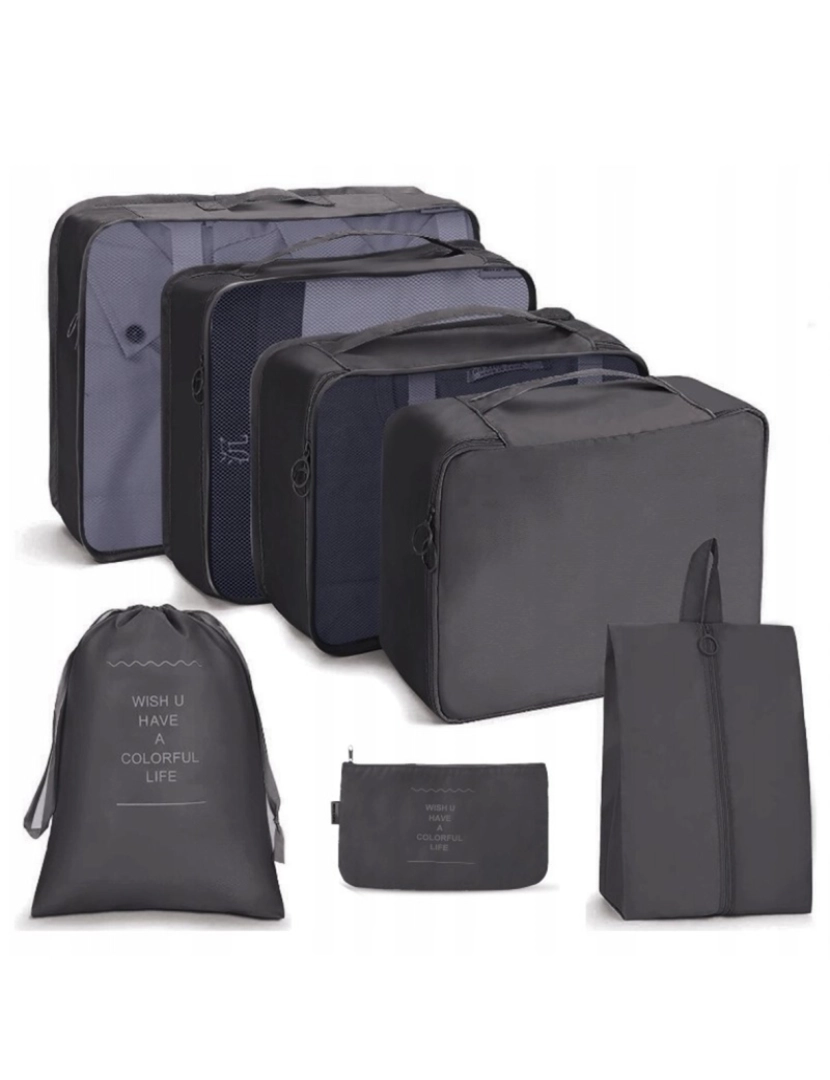 Ecarla - Conjunto de Viagem de 7 Bolsas Organizadoras Preto KS41WZ3