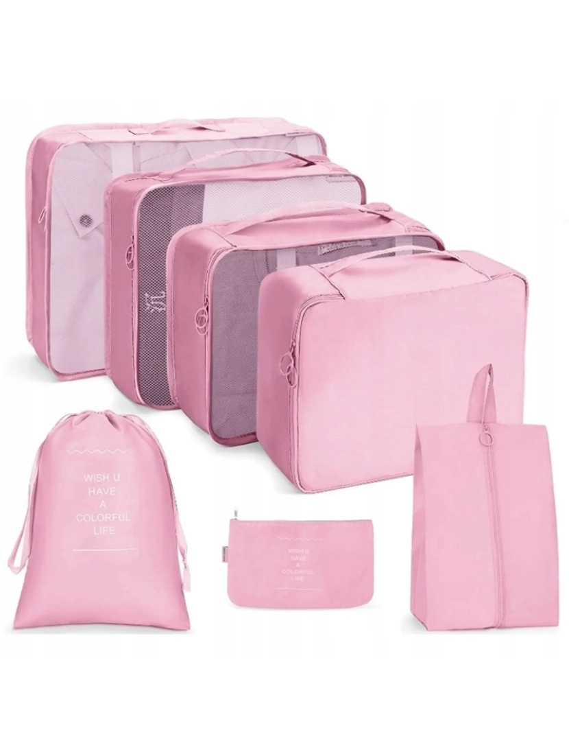 Ecarla - Conjunto de Viagem de 7 Bolsas Organizadoras Rosa KS41WZ5