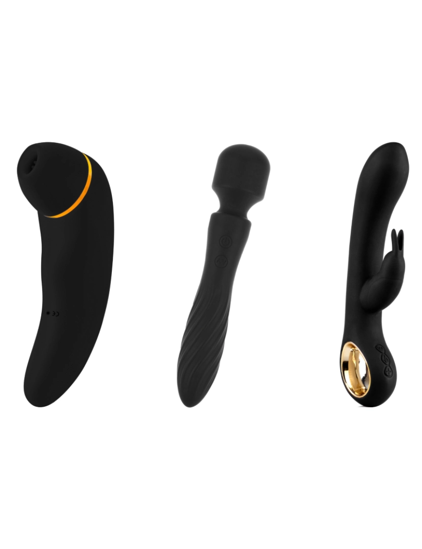 Hugbox - Pack de brinquedos sexuais - Pack individual - Preto: estimulador de clitóris, vibrador rabbit e vibrador wand