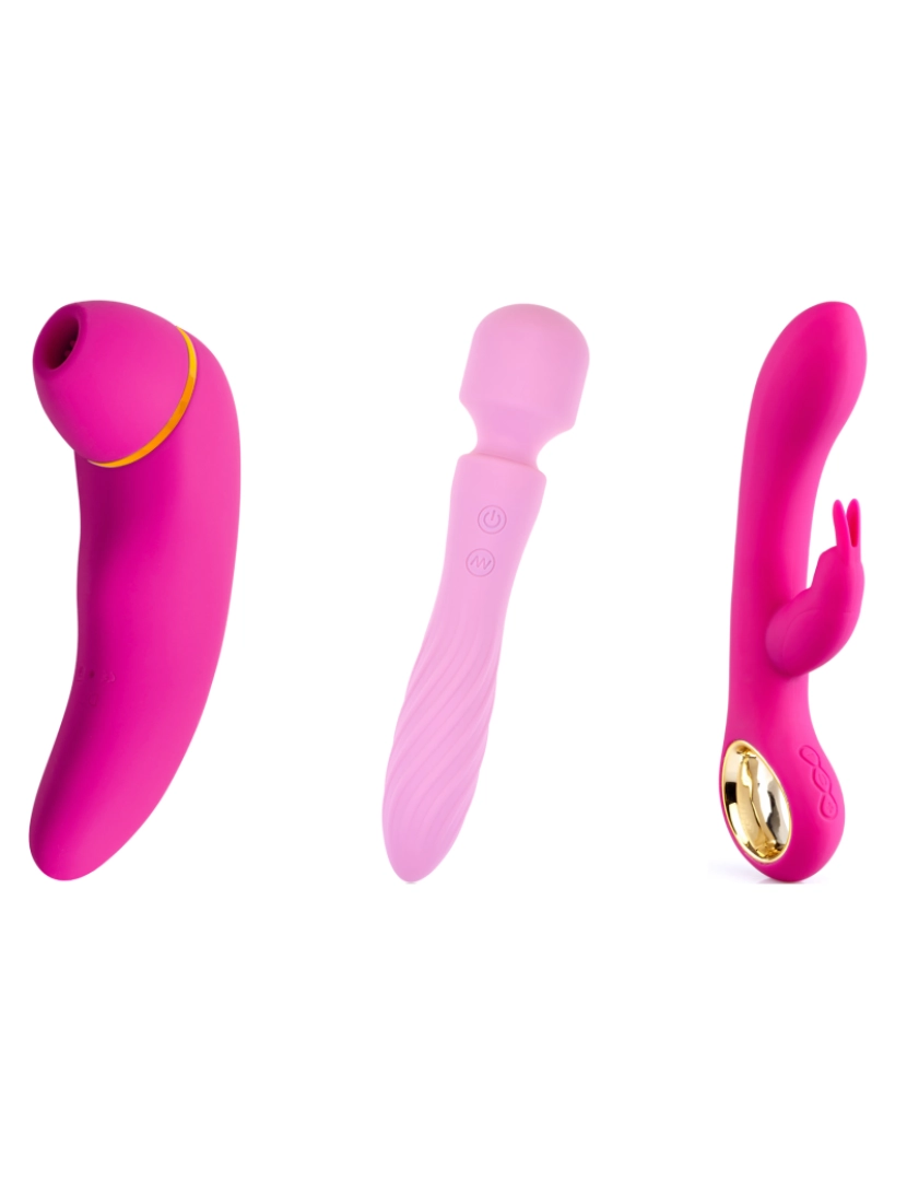 Hugbox - Pack de brinquedos sexuais - Pack individual - Rosa: estimulador de clitóris, vibrador rabbit e vibrador wand