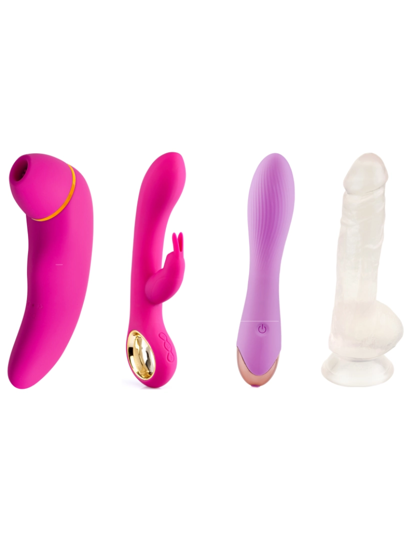 Hugbox - Pack de brinquedos sexuais - Pack intermédio - Rosa : estimulador de clitóris, vibrador rabbit, vibrador de ponto G, dildo