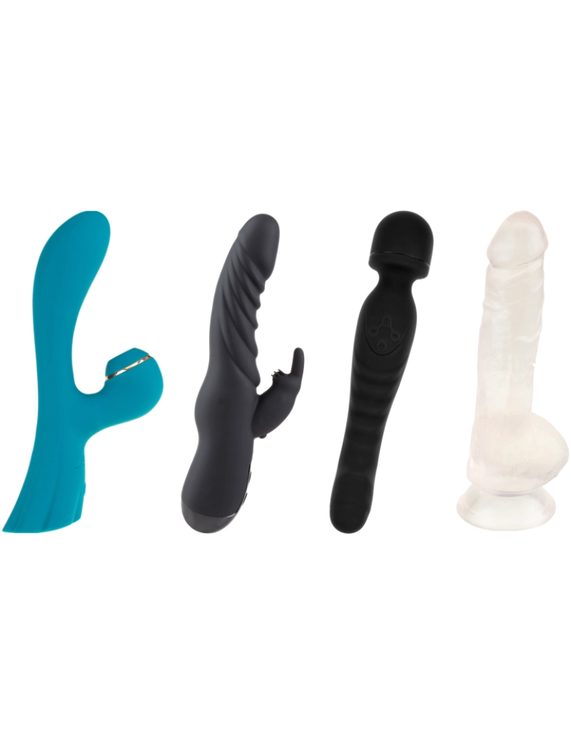 Hugbox - Pack de brinquedos sexuais - Pack Expert - Verde, Azul e Preto: estimulador de clitóris, vibrador rabbit, vibrador wand e dildo