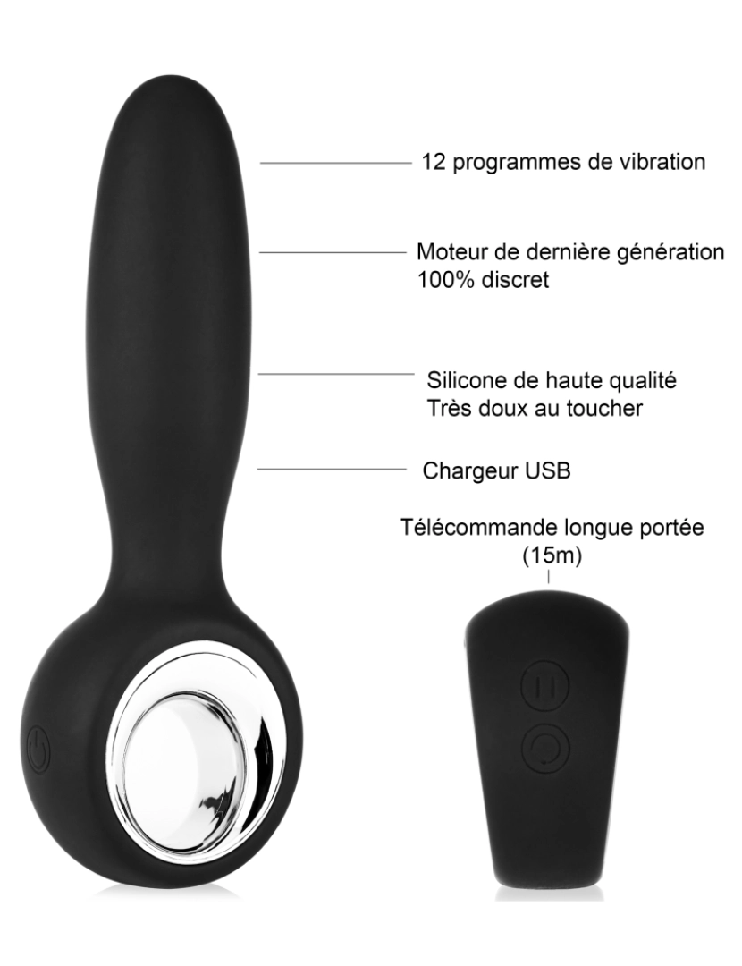 imagem de Pack de brinquedos sexuais - Pacote anal - Preto: vibrador anal e vaginal, vibrador anal com controlo remoto, plug anal x3, lâmpada de enema5