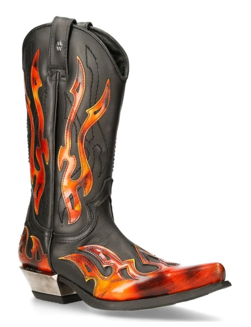 New Rock - Botas de cowboy New Rock Flame com detalhes preto/vermelho de cano médio-7921-S2