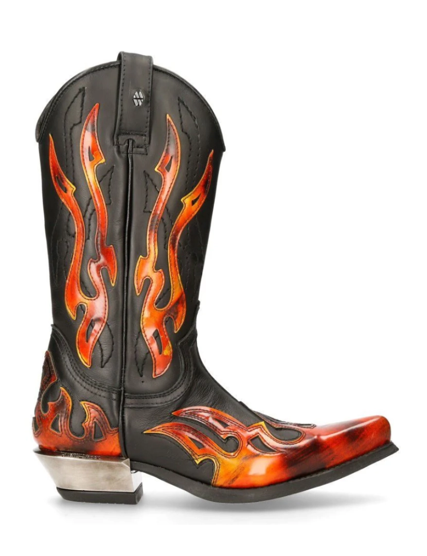 imagem de Botas de cowboy New Rock Flame com detalhes preto/vermelho de cano médio-7921-S23