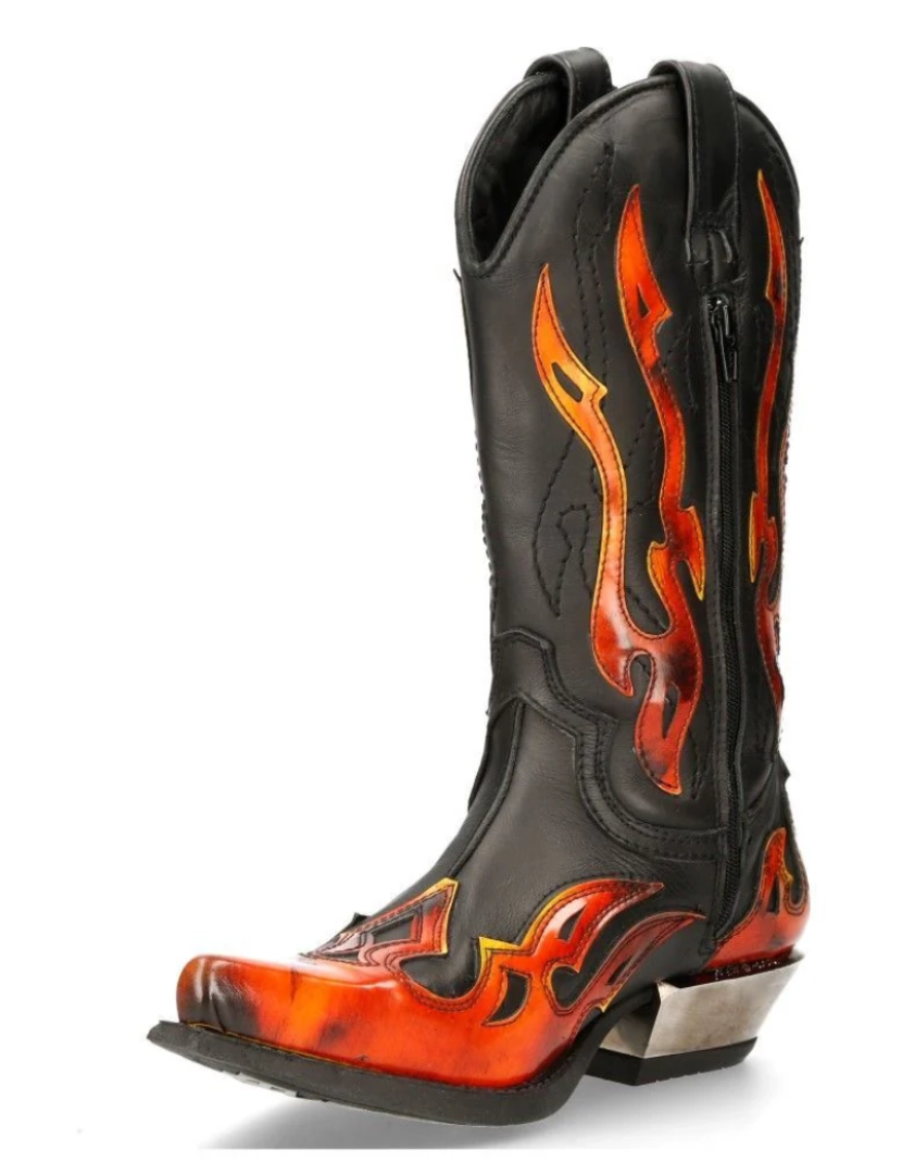 imagem de Botas de cowboy New Rock Flame com detalhes preto/vermelho de cano médio-7921-S25