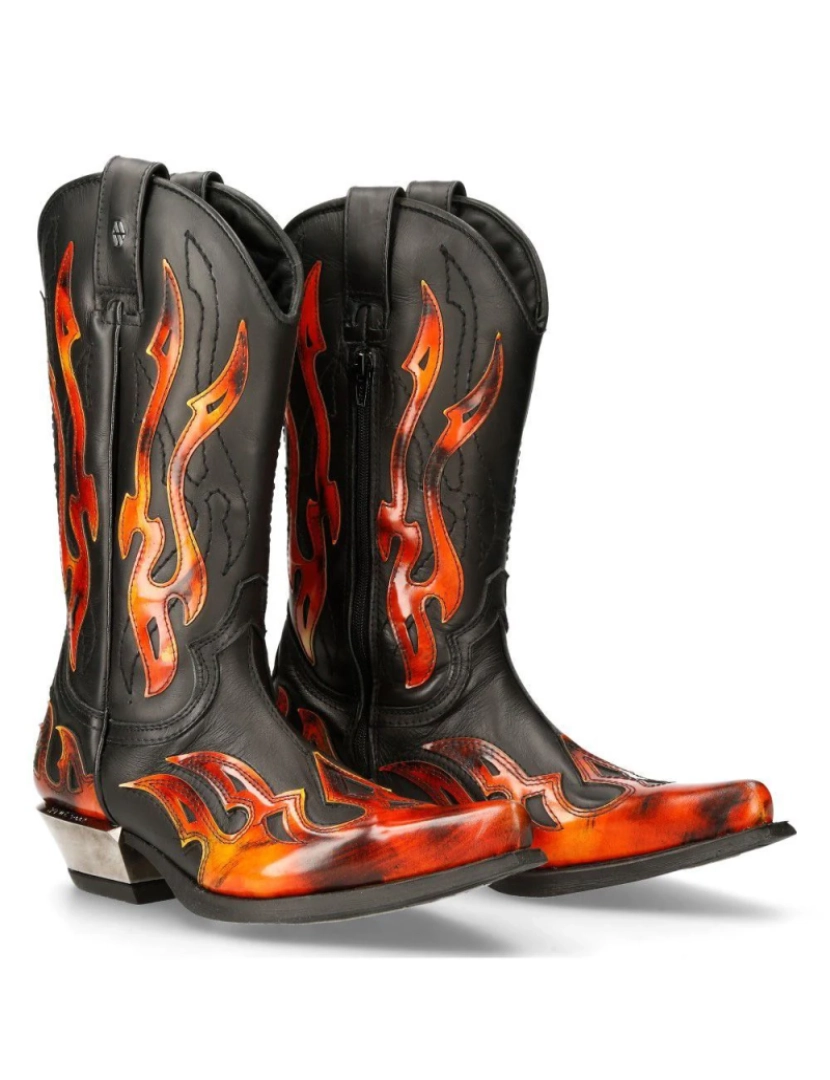 imagem de Botas de cowboy New Rock Flame com detalhes preto/vermelho de cano médio-7921-S27