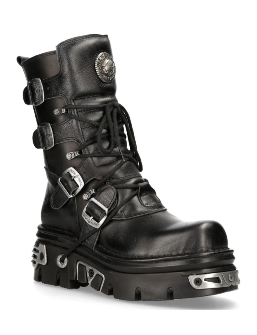 imagem de New Rock Botas góticas de cano médio unissex de couro preto-373-S41