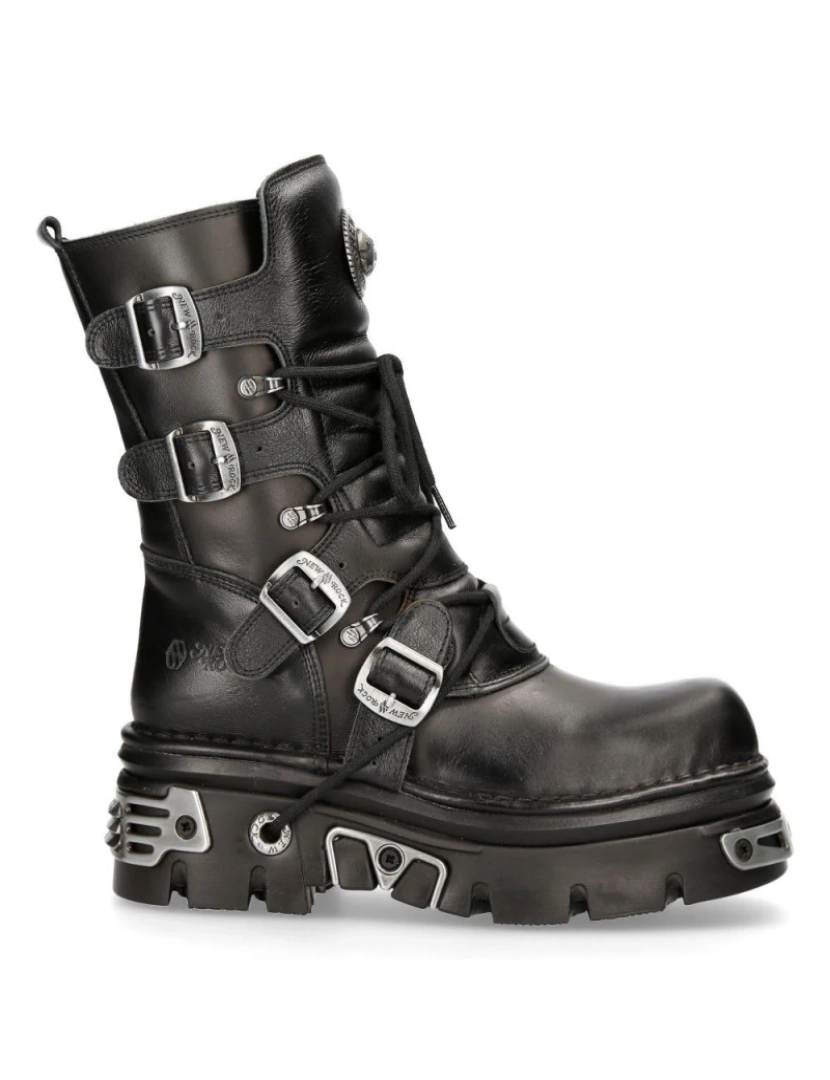 imagem de New Rock Botas góticas de cano médio unissex de couro preto-373-S43