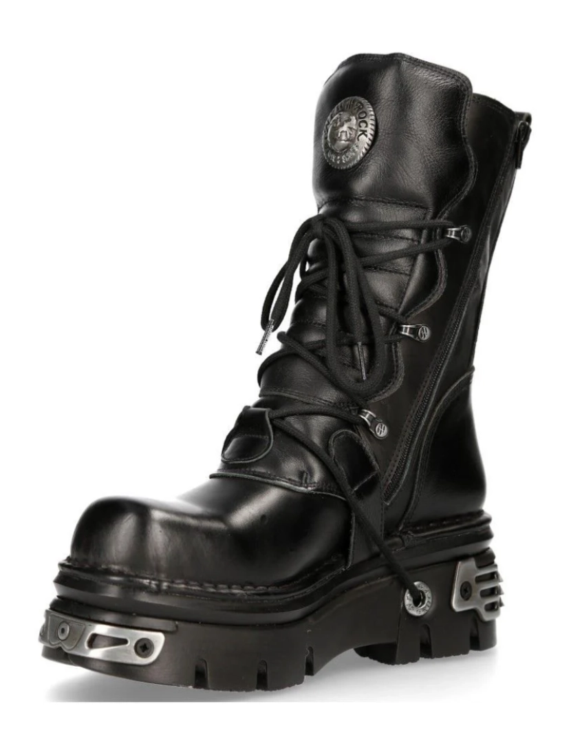 imagem de New Rock Botas góticas de cano médio unissex de couro preto-373-S45