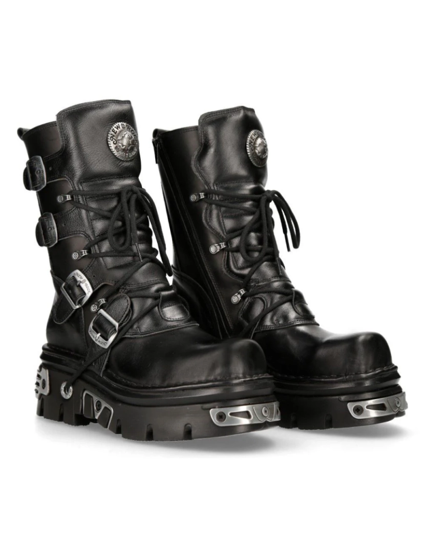 imagem de New Rock Botas góticas de cano médio unissex de couro preto-373-S47