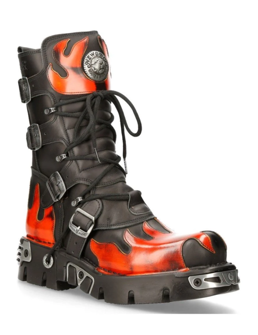 imagem de Botas New Rock Flame com detalhes em couro preto/vermelho - 591-S11