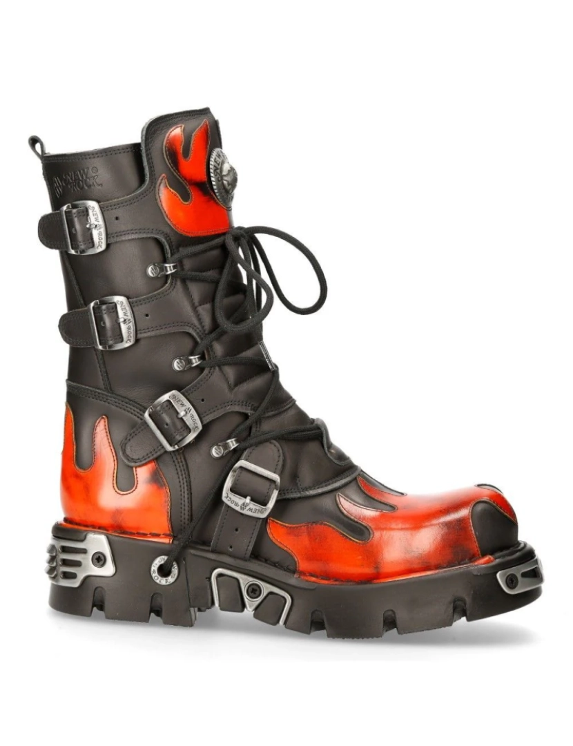 imagem de Botas New Rock Flame com detalhes em couro preto/vermelho - 591-S13