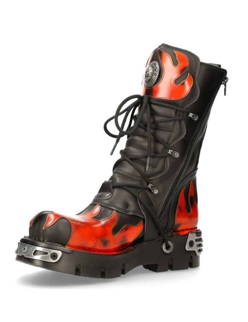 imagem de Botas New Rock Flame com detalhes em couro preto/vermelho - 591-S15