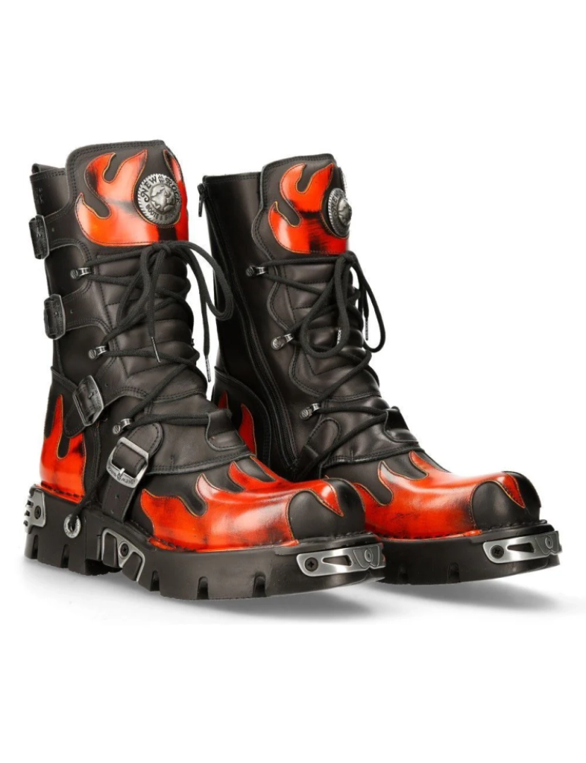 imagem de Botas New Rock Flame com detalhes em couro preto/vermelho - 591-S17