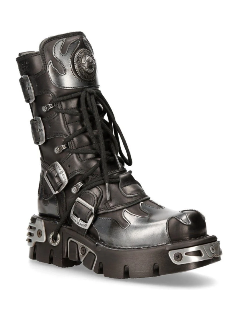 imagem de Botas New Rock Flame com detalhes em couro preto/prata-591-S21