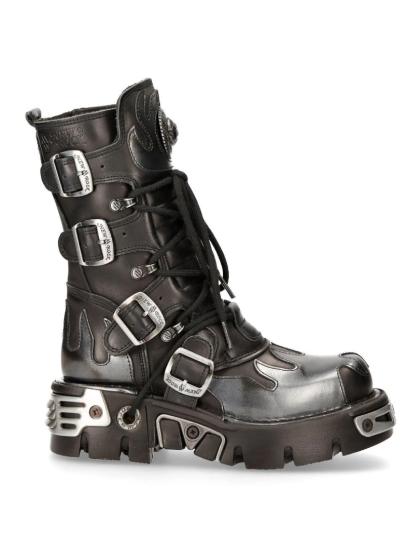 imagem de Botas New Rock Flame com detalhes em couro preto/prata-591-S23