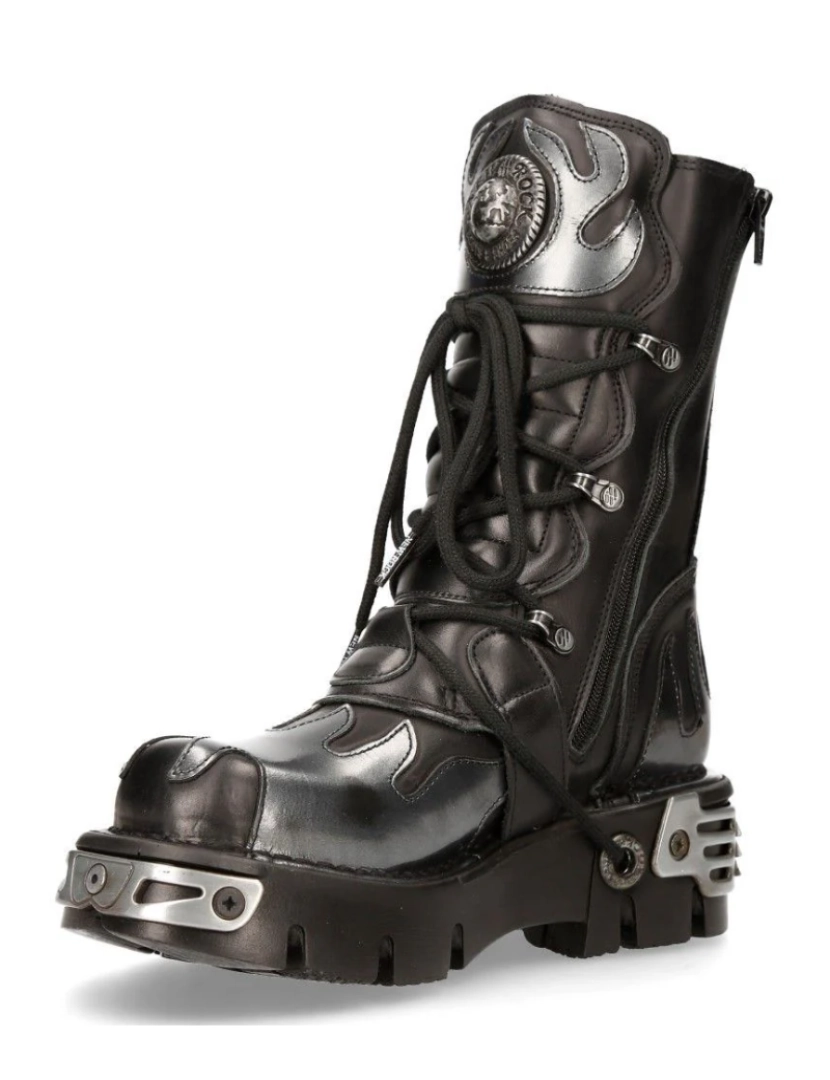 imagem de Botas New Rock Flame com detalhes em couro preto/prata-591-S25