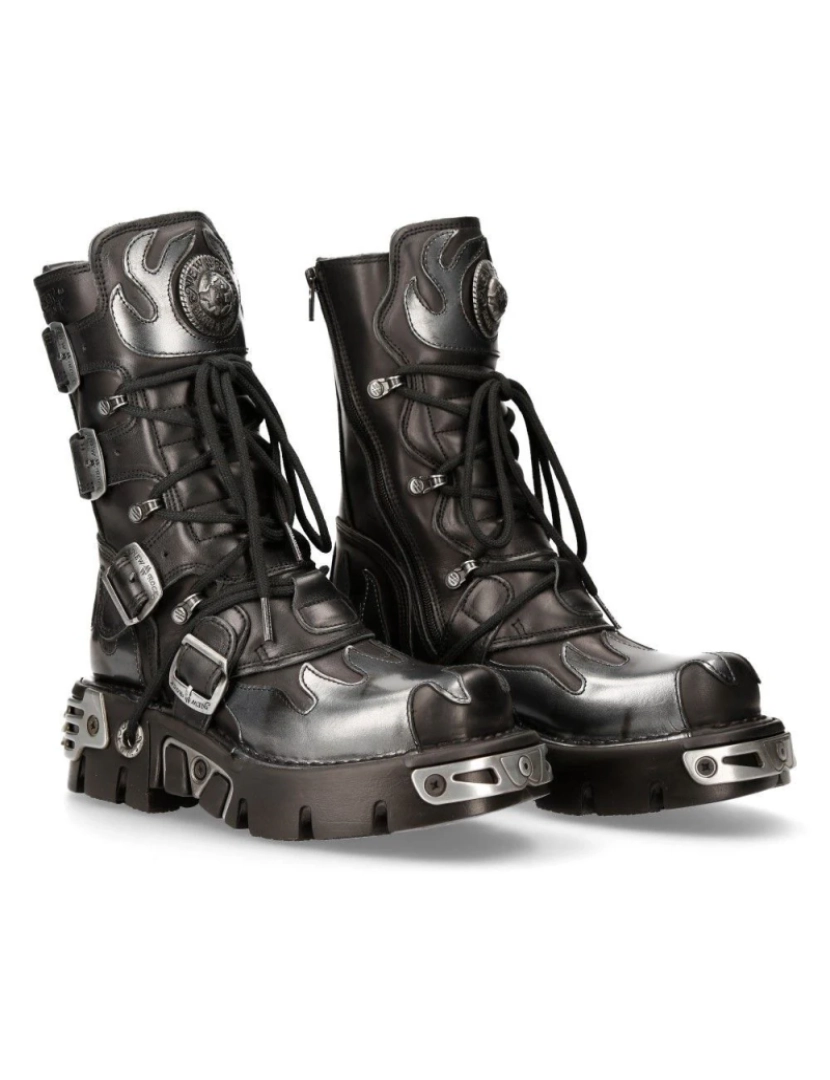 imagem de Botas New Rock Flame com detalhes em couro preto/prata-591-S27