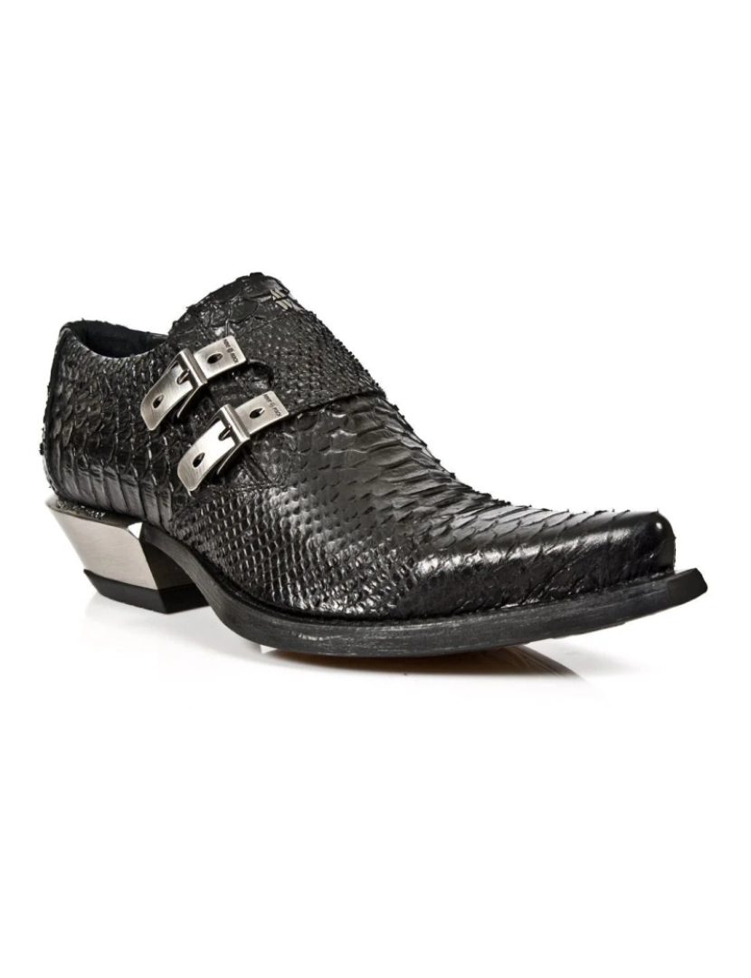 imagem de Sapatos com fivela de couro preto Python em relevo New Rock-7934-S21