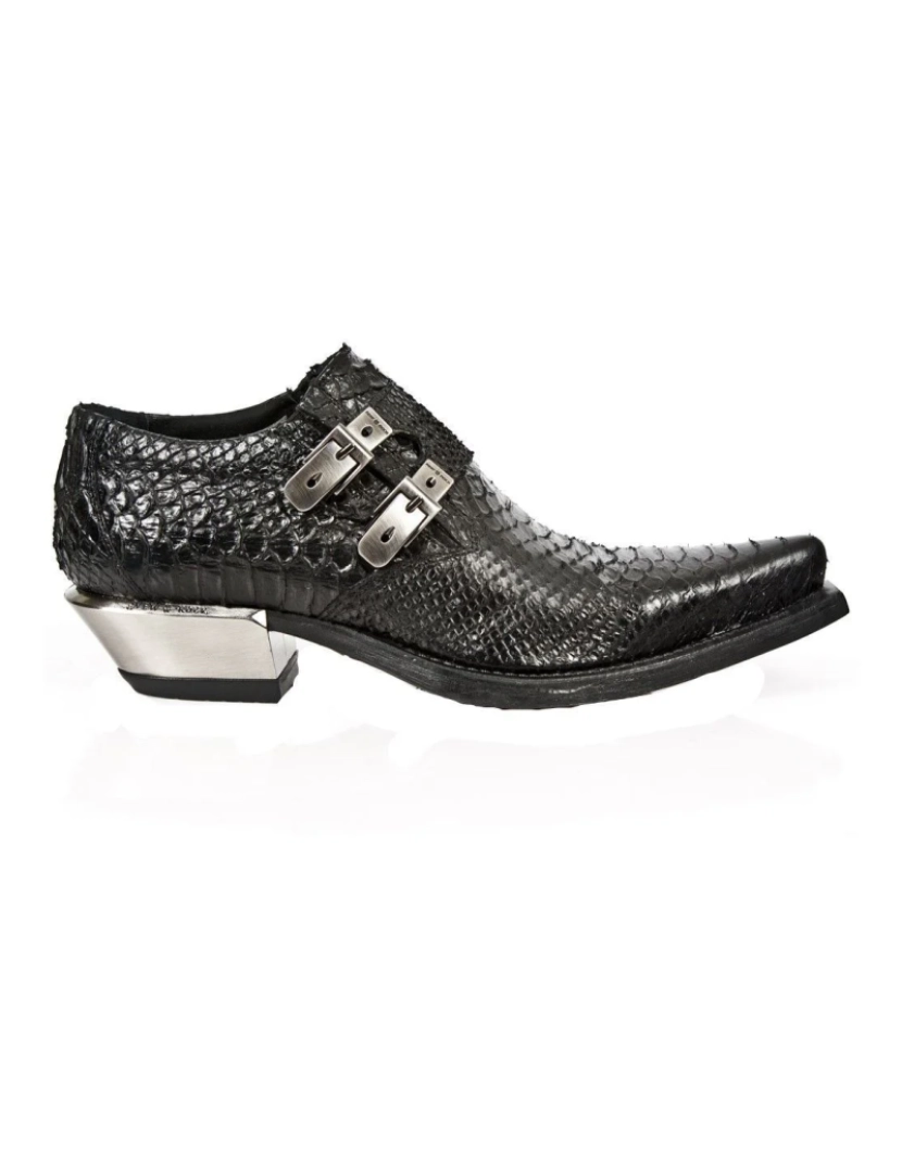 imagem de Sapatos com fivela de couro preto Python em relevo New Rock-7934-S23