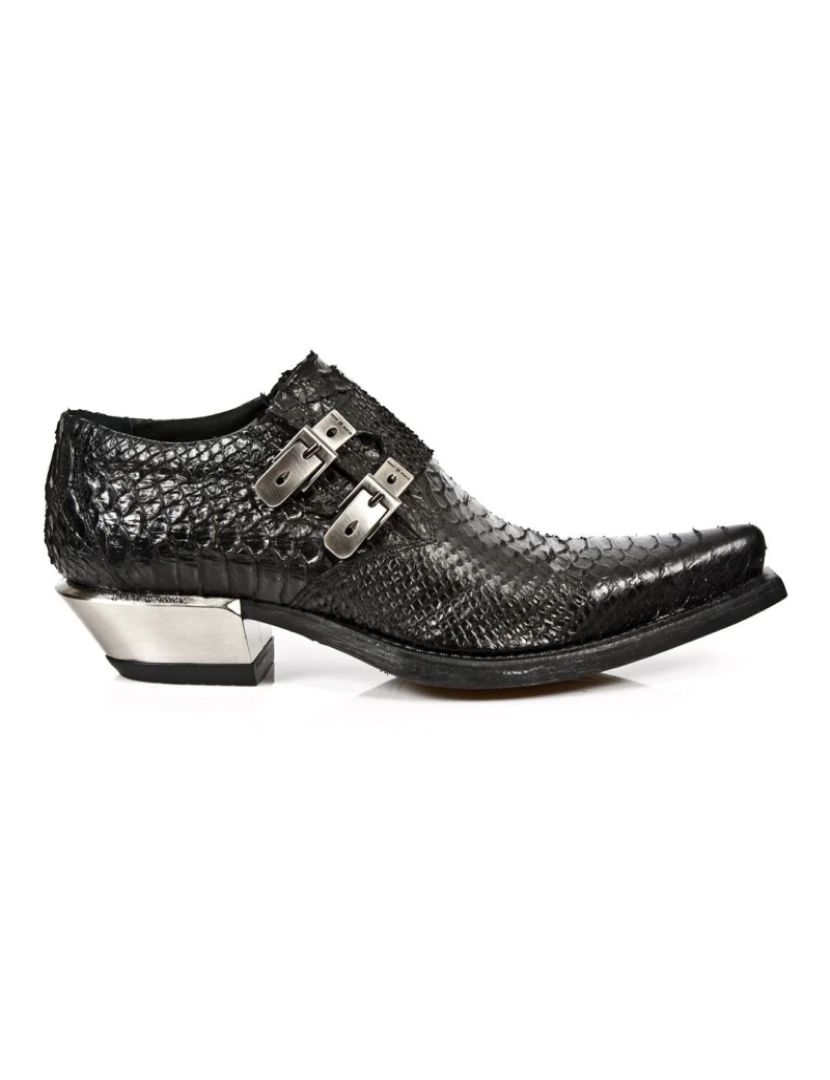 imagem de Sapatos com fivela de couro preto Python em relevo New Rock-7934-S27