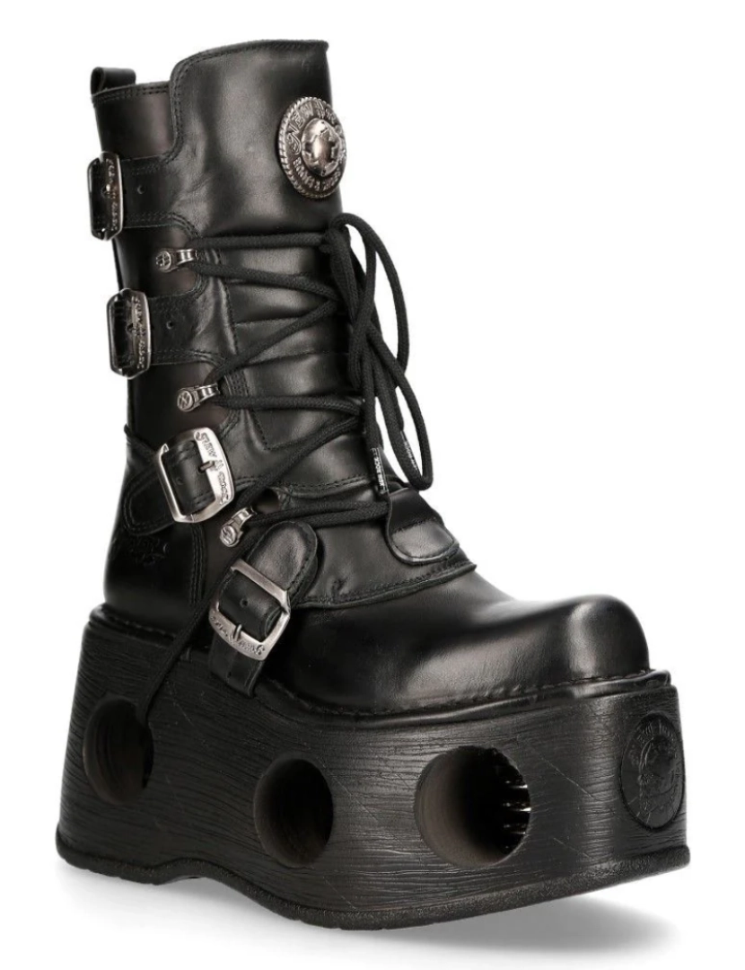 imagem de Botas góticas Neptuno de couro preto metálico New Rock-373-S21