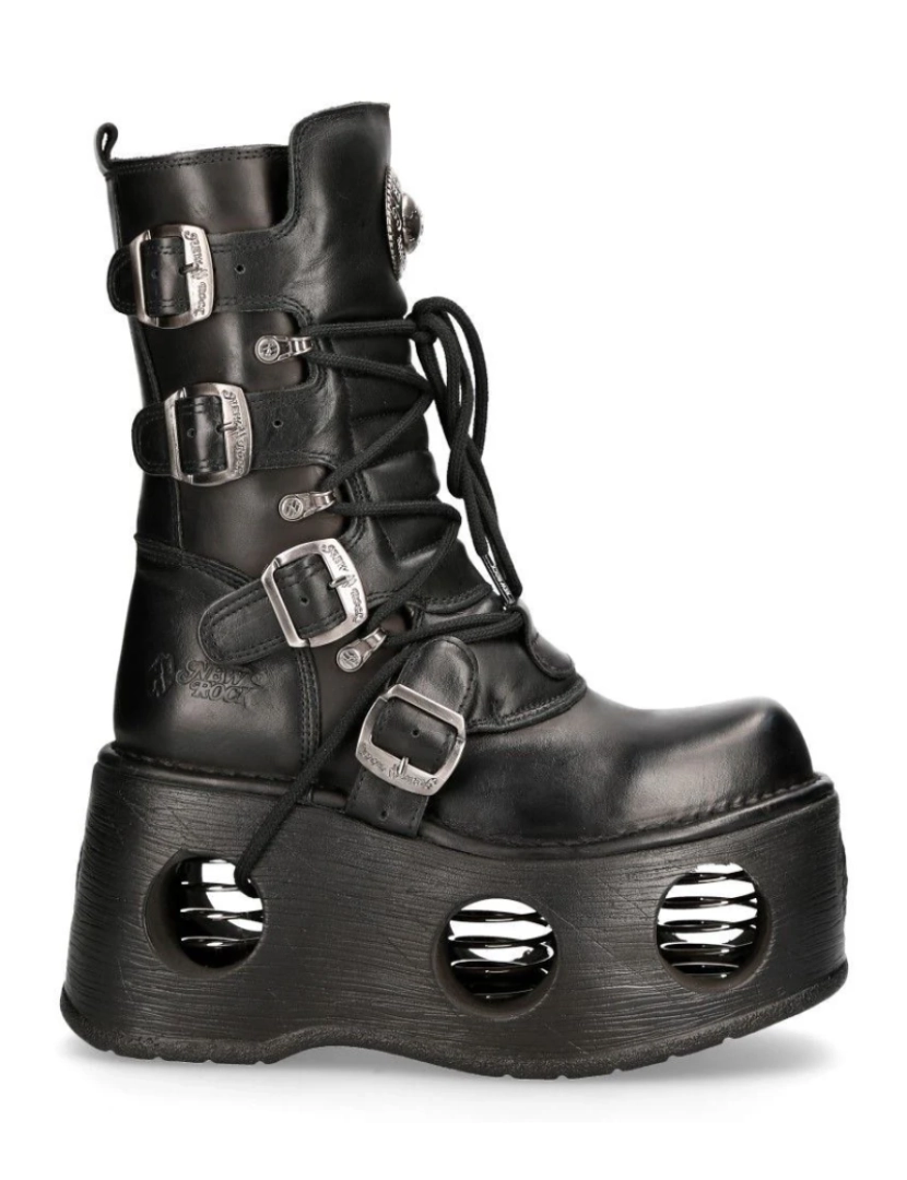 imagem de Botas góticas Neptuno de couro preto metálico New Rock-373-S23