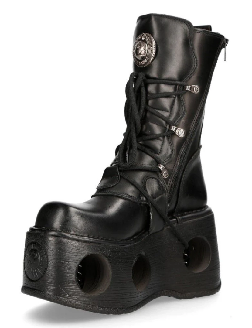 imagem de Botas góticas Neptuno de couro preto metálico New Rock-373-S25