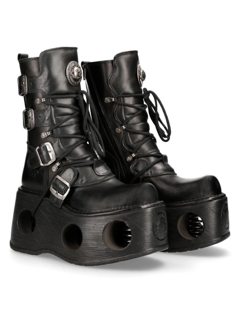 imagem de Botas góticas Neptuno de couro preto metálico New Rock-373-S27