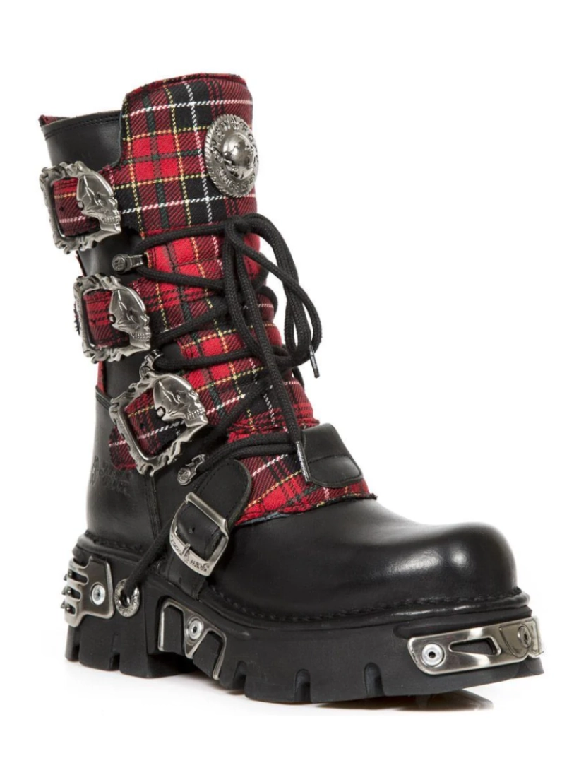 New Rock - Botas góticas de couro New Rock Tartan-391T-S1