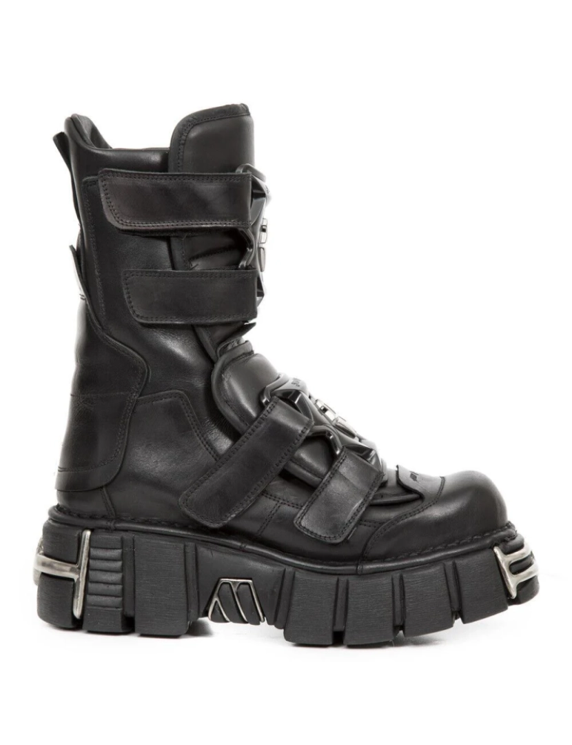 imagem de Botas de couro preto New Rock Punk de meia panturrilha-M-422-S11