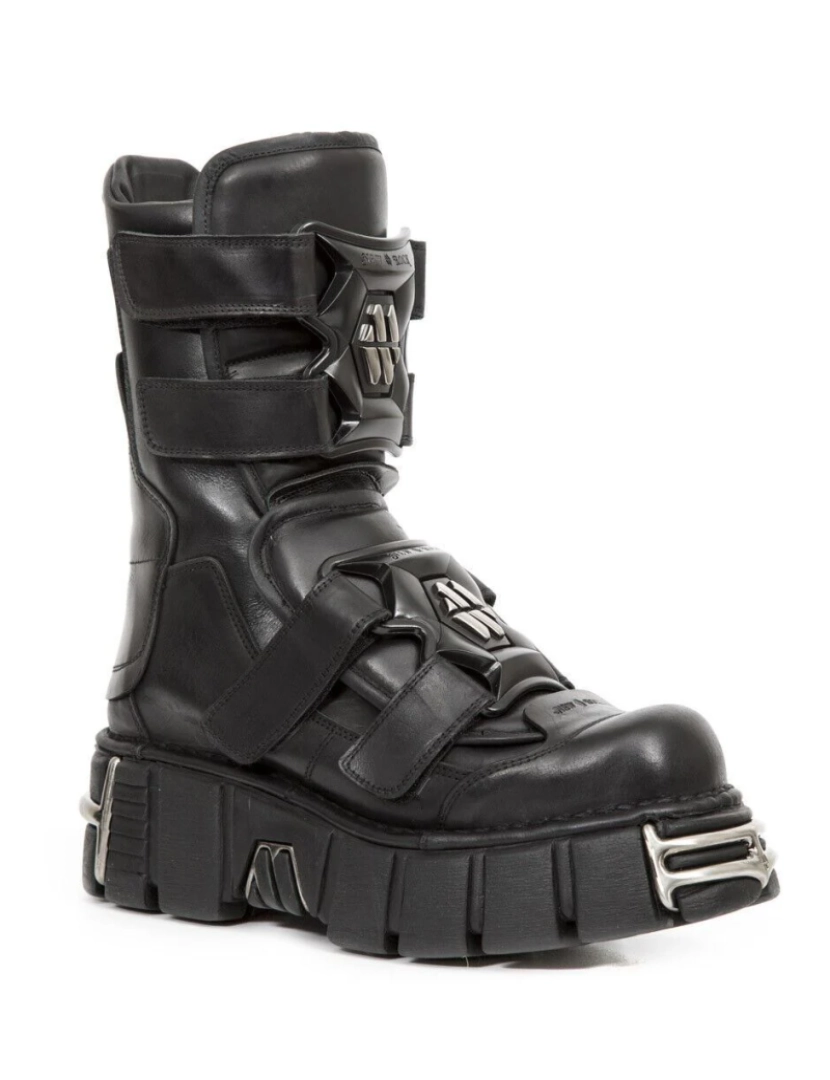 imagem de Botas de couro preto New Rock Punk de meia panturrilha-M-422-S12