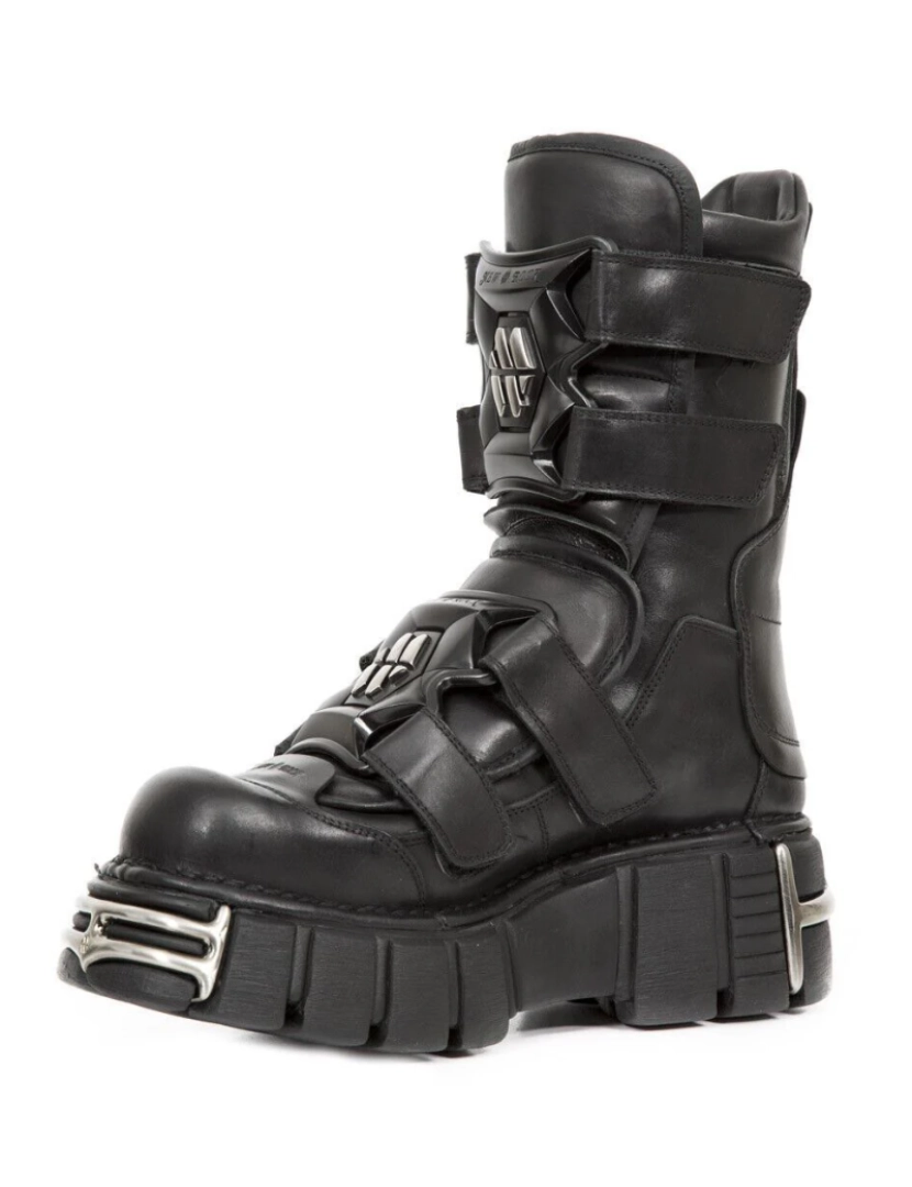 imagem de Botas de couro preto New Rock Punk de meia panturrilha-M-422-S14